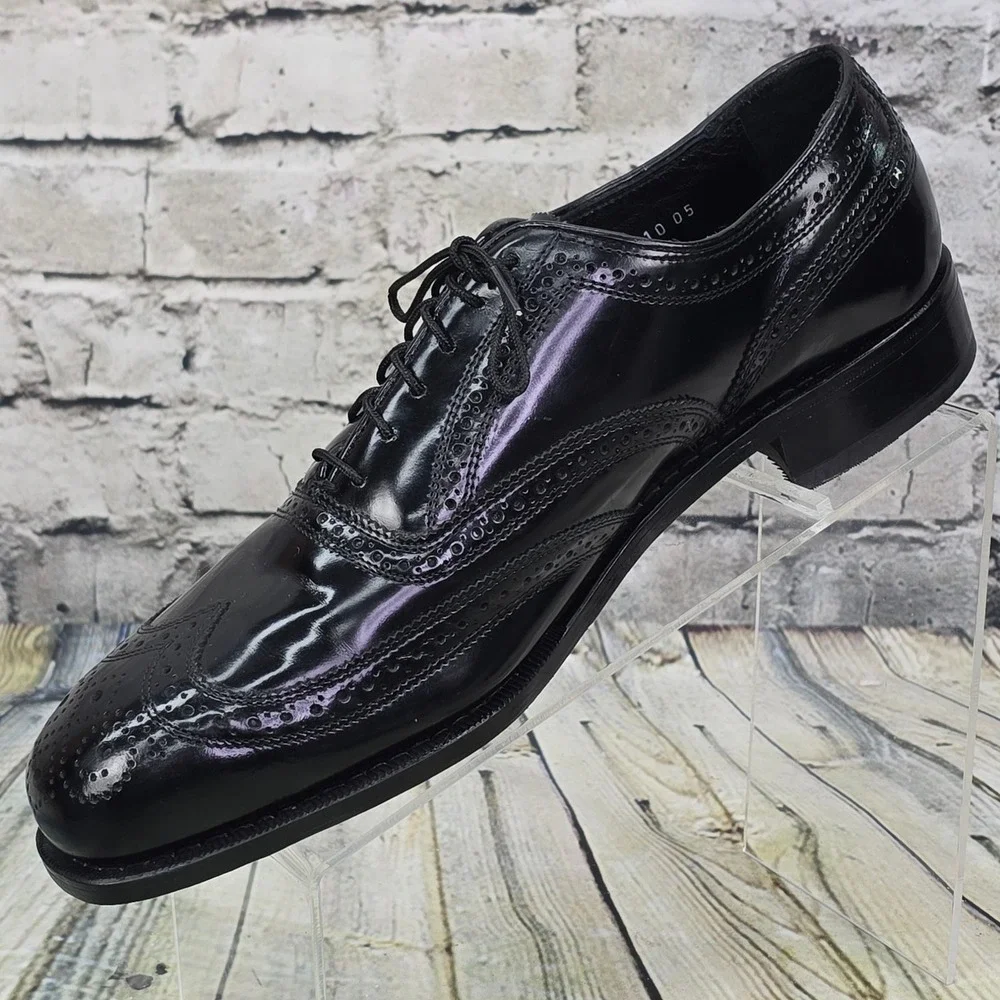 Florsheim Lexington Wingtip Oxford Mens 11 B Black Leather Brogue Dress Shoes